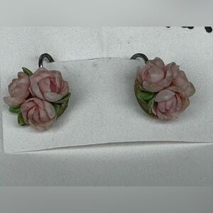 Elegant Pink Floral Earrings porcelain clip on